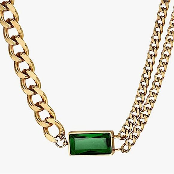Gold Emerald Pendant Necklace, Chain Link Design, Perfect Special Occasions - Picture 2 of 10